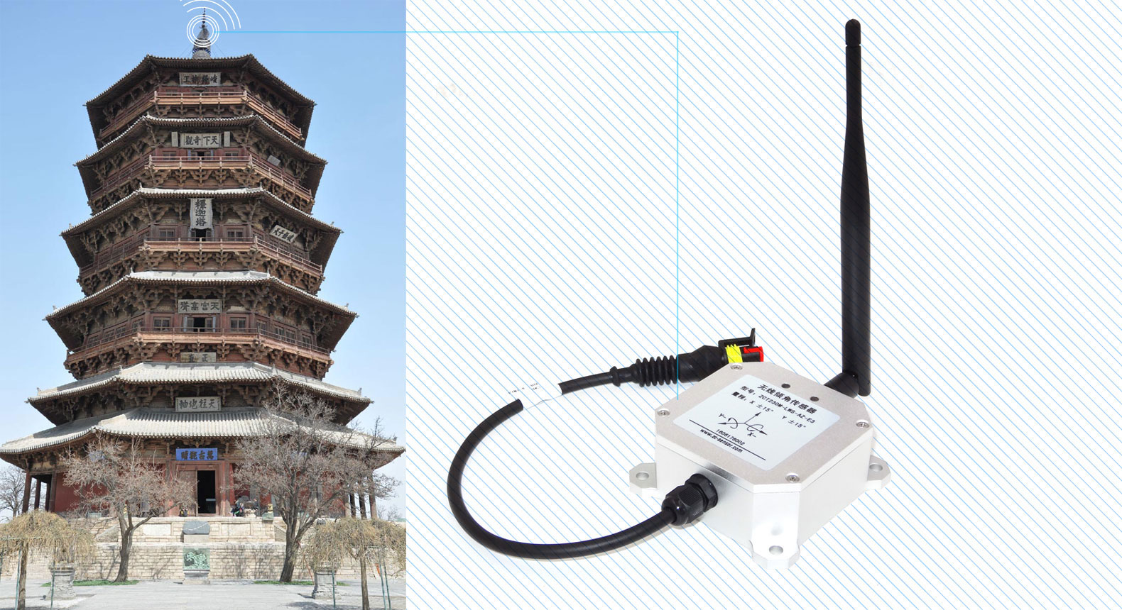 傾角傳感器在典型的塔形建筑物上垂直的檢測 